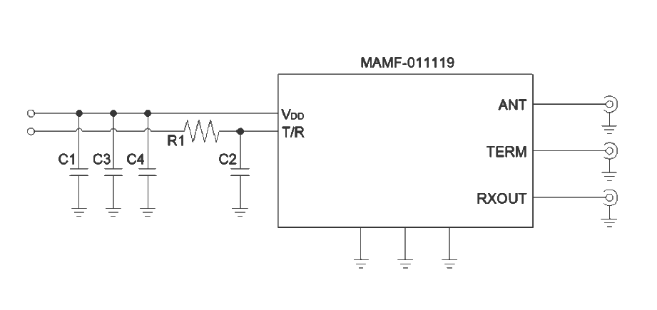 Schematic - MACOM MAMF-011119 1-6GHz Integrated Switch & LNA Modules